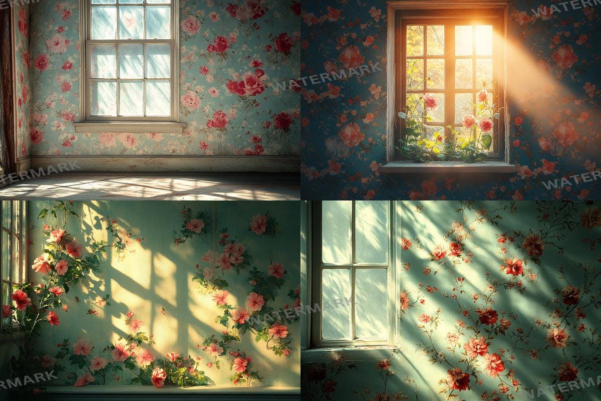 Vintage Floral Wallpaper Photography Backdrops - Textured Digital Art Aesthetic for Artists  Designers - 00x00px PNGs