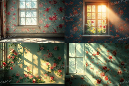 Vintage Floral Wallpaper Photography Backdrops - Textured Digital Art Aesthetic for Artists  Designers - 00x00px PNGs