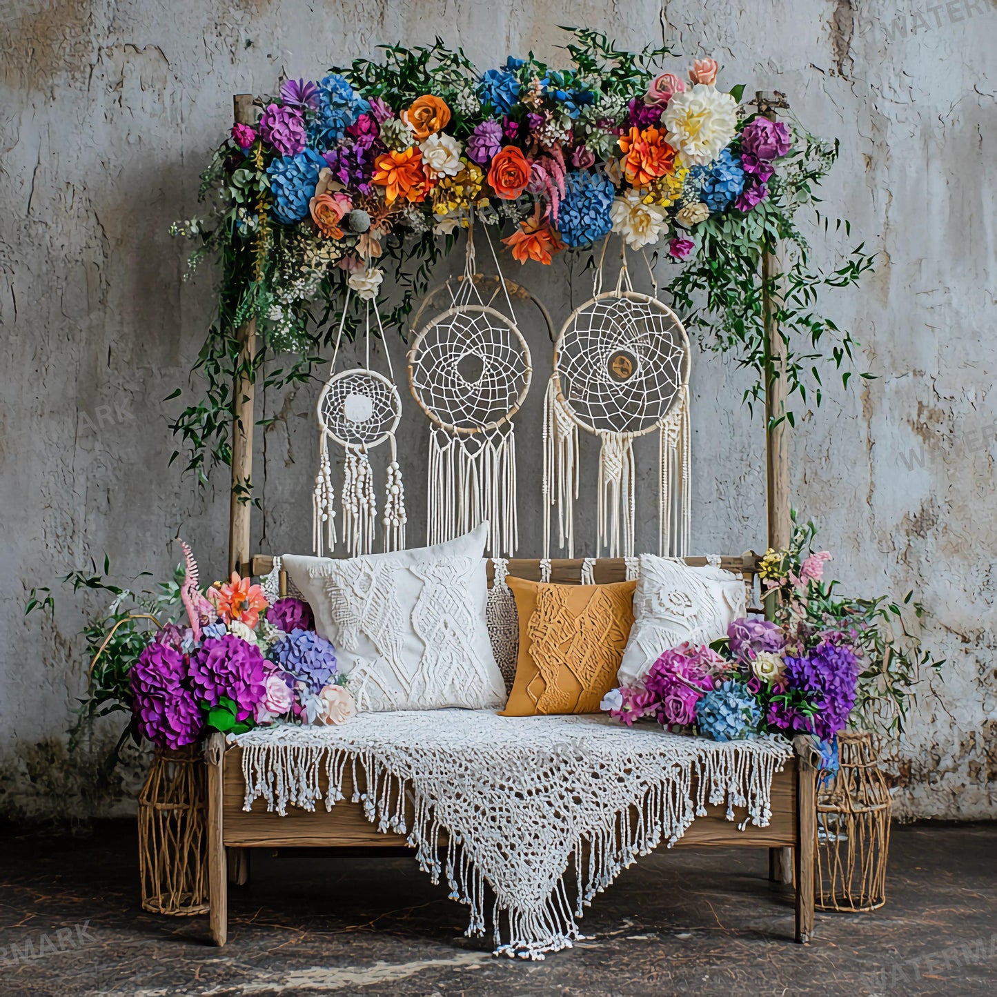 Bohemian Wedding Backdrop with Dreamcatchers | Floral & Macrame Wedding Decor | Boho Chic Ceremony, Reception Backdrops, Maternity Backdrops