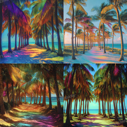 Tropical Palm Tree Beach Photography Backdrop ��������� Rainbow -Hue Colorful Beach Backdrops, Summer Parties, Vacation Photoshoots, Summer Backdrop