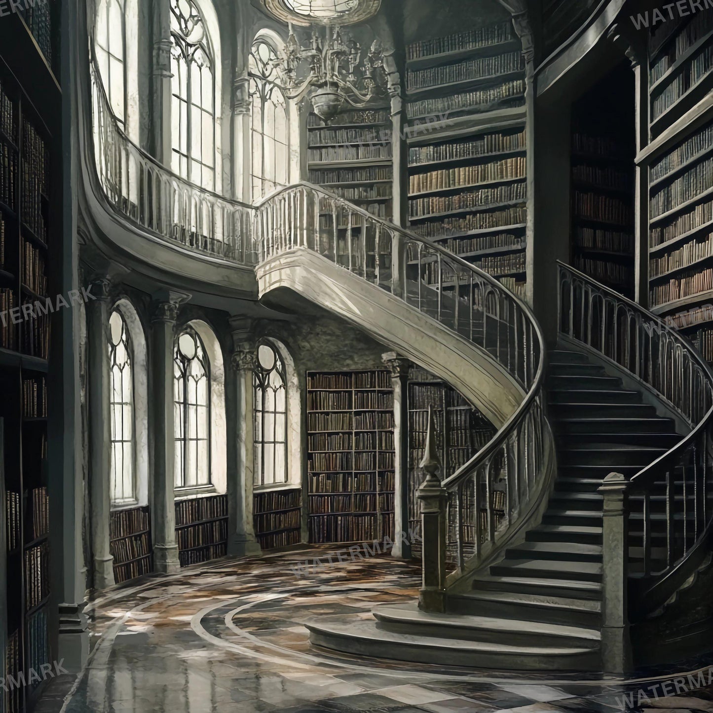 Wizard School Library 7 Photography Backdrops - Magical, Vintage Bookcases, Dark Academia, Enchanted Study Spaces