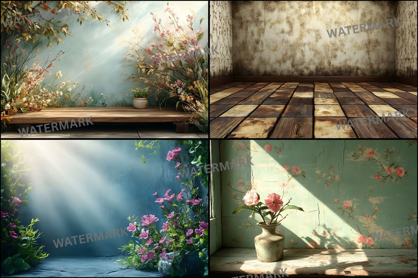 Vintage Sunlit Room Digital Backdrop, Wallpaper Backgrounds, Photography, Dreamy Photo Booth, High-Res Images