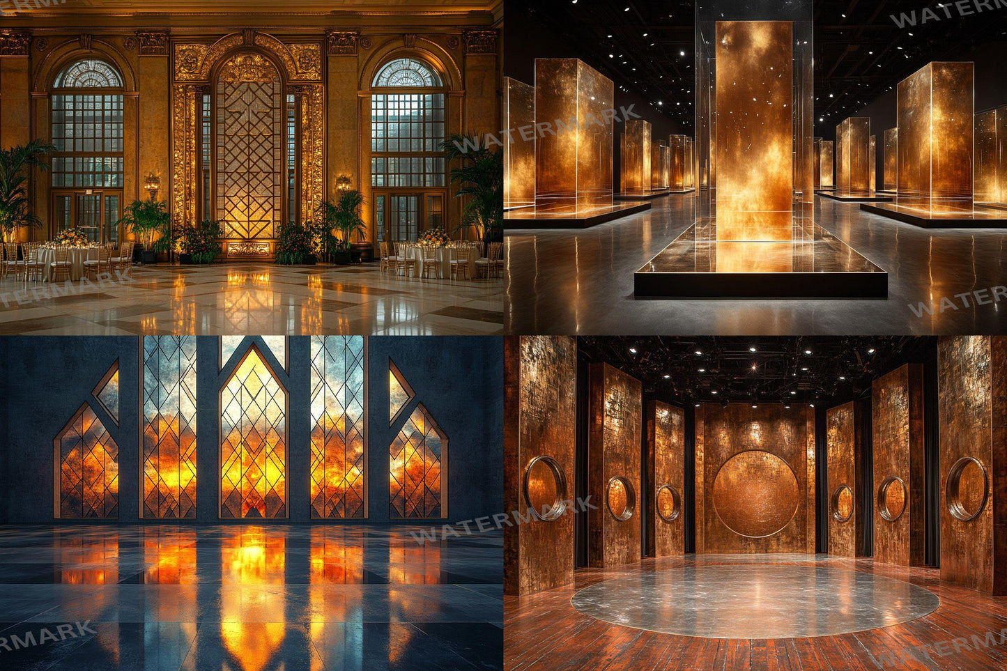 Art Deco Mirror Backdrop: 4PNGs for Vintage Glamour Photography, 19s Style Props, Elegant Reflection Digital Backdrops
