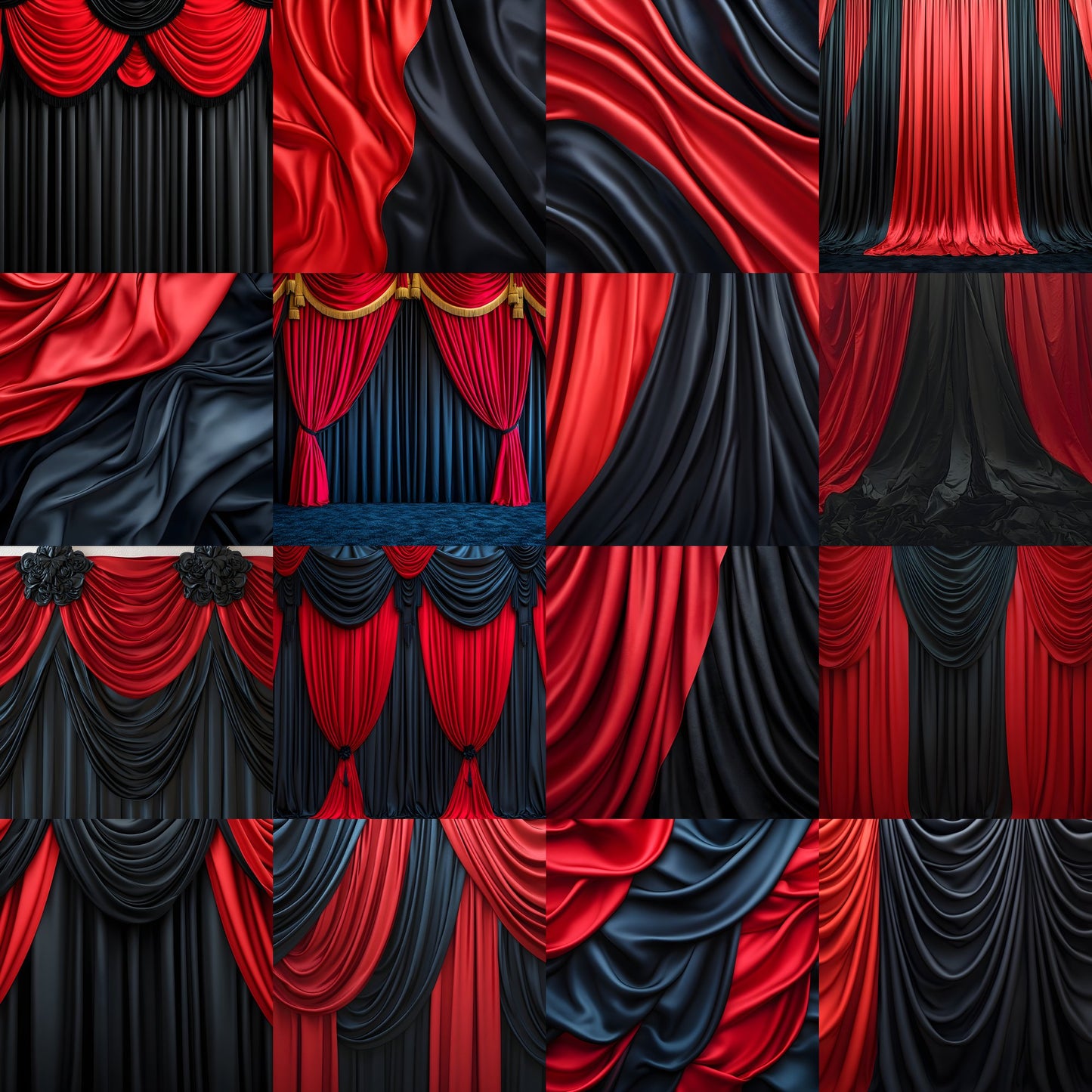 Scarlet Red Black Drapes Photography Backdrop, Digital Background for Portrait, Elegant Photo Booth, Studio Prop