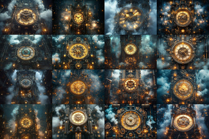 Steampunk Clocktower Digital Backdrops - Victorian Fantasy Streets, Fantasy Photography Backgrounds, Time Travel, Gears & Sci-Fi Portraits
