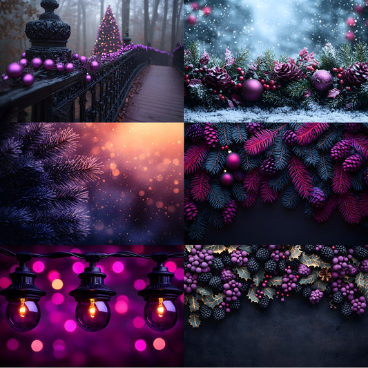 Gothic Purple Christmas Digital Backdrop, Holiday Photography Background, Dark Festive Scene, Fantasy Xmas Photo Prop, Images