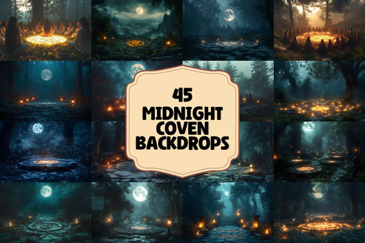 Midnight Coven Backdrops, Digital Backgrounds  | Moon Backdrop and Mystical Forest Gatherings for Fantasy Photography - Full Moon