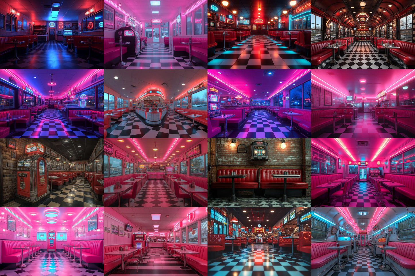Retro Diner Backdrop: 3PNGs for Vintage Photo Editing, s Style Photography Props, Classic American Diner Digital Backdrops