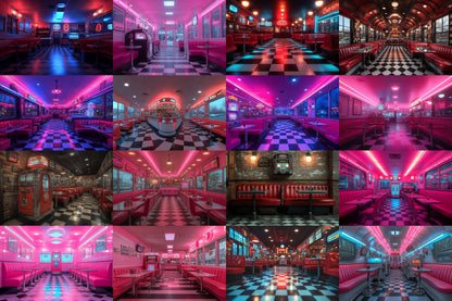 Retro Diner Backdrop: 3PNGs for Vintage Photo Editing, s Style Photography Props, Classic American Diner Digital Backdrops