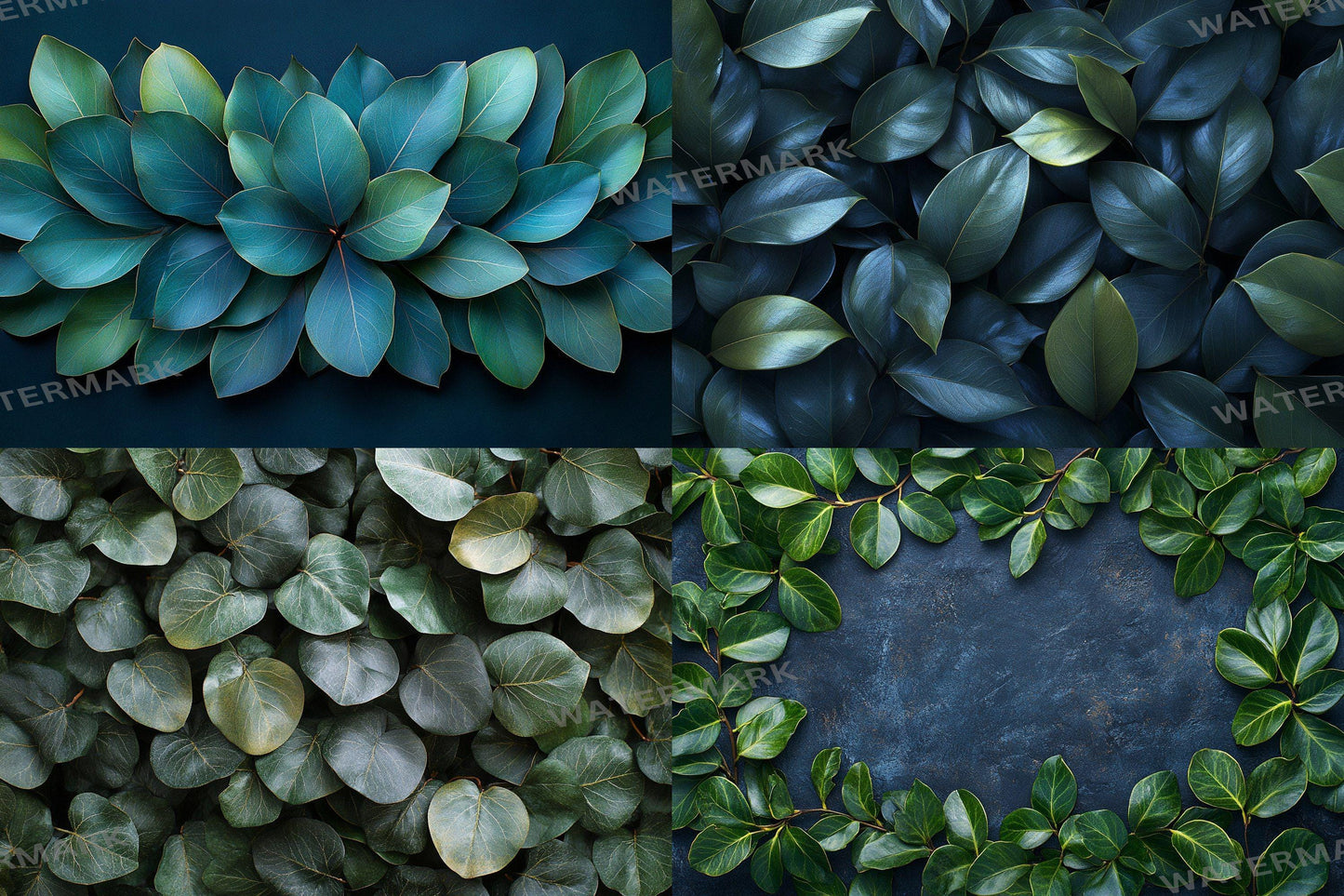 Ficus Leaves Digital Backdrops: 4Green Botanical Nature Textures for Photography & Tropical Art - Leafy Green Textured Backgrounds
