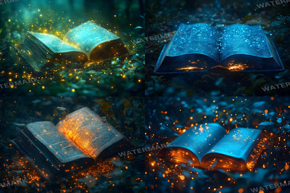 Books Wonderland Enchantments Digital Backdrop Set - Magical Glowing Book Backgrounds for Fantasy Fairy Tale Photoshop Composite Photography