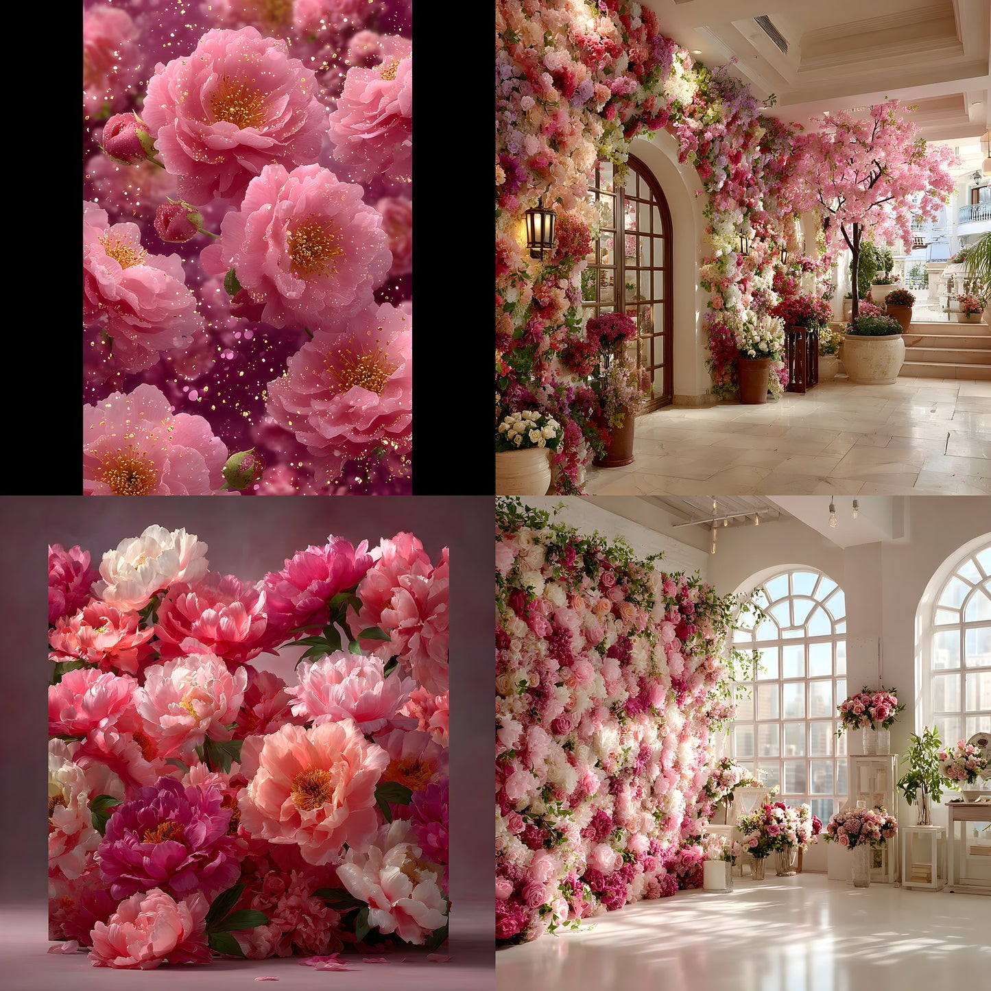Pink Peony Flower Wall Digital Backdrop, Floral Photography Background for Spring, Square Photo Booth Prop, Wedding, Birthday Party, High Resolution Images