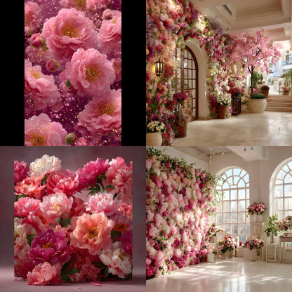 Pink Peony Flower Wall Digital Backdrop, Floral Photography Background for Spring, Square Photo Booth Prop, Wedding, Birthday Party, High Resolution Images