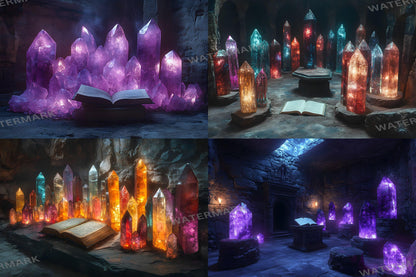 Cursed Crystal Chamber Backdrops, Fantasy Glowing Cave Digital Background, Magical Gemstone Cavern Photo Booth Prop, Dark Purple Scene