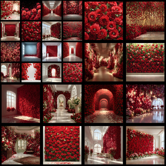 Red Rose Flower Wall Digital Backdrop, Photography Background for Stunning Portraits, Floral Photo Booth Prop, Wedding & Event Design, Square Image