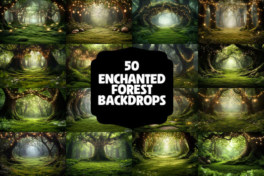 Enchanted Forest Backdrops | Magical Woodland Digital Backgrounds | Mystical Greenery | Fantasy Photography | Forest Tree Background