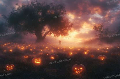 Pumpkin Field Curse Backdrops, Spooky Halloween Digital Backgrounds, Haunted Jack-O'-Lantern Scene, Dark Fantasy Horror Aesthetic