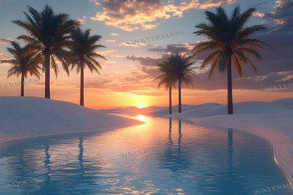 Desert Oasis Backdrops | Desert Backdrop | Tropical Sunset Photoshop Background | Warm Sand Beach Scene | Photography Digital Backdrop