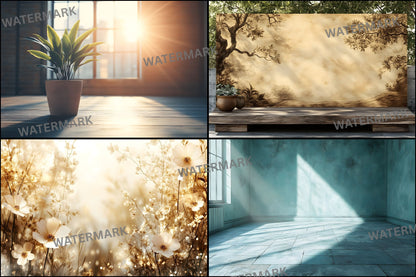Vintage Sunlit Room Digital Backdrop, Wallpaper Backgrounds, Photography, Dreamy Photo Booth, High-Res Images