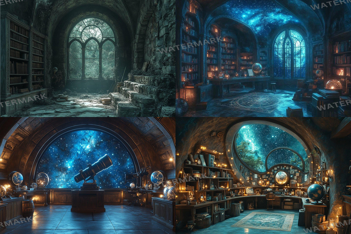 Celestial Witch's Observatory Backdrops - Mystical Astronomy Photography Backgrounds - Magical Night Sky Scenes - School of Wizarding Images