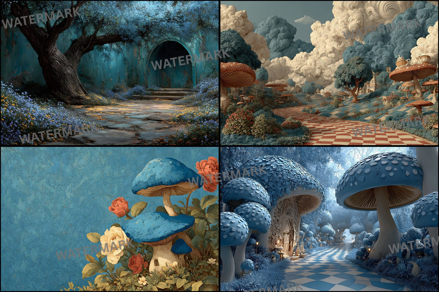Alice in Wonderland Backdrop, Digital Background for Photography, Whimsical Photo Prop, Fantasy Portrait Empty Scene, Printable Art