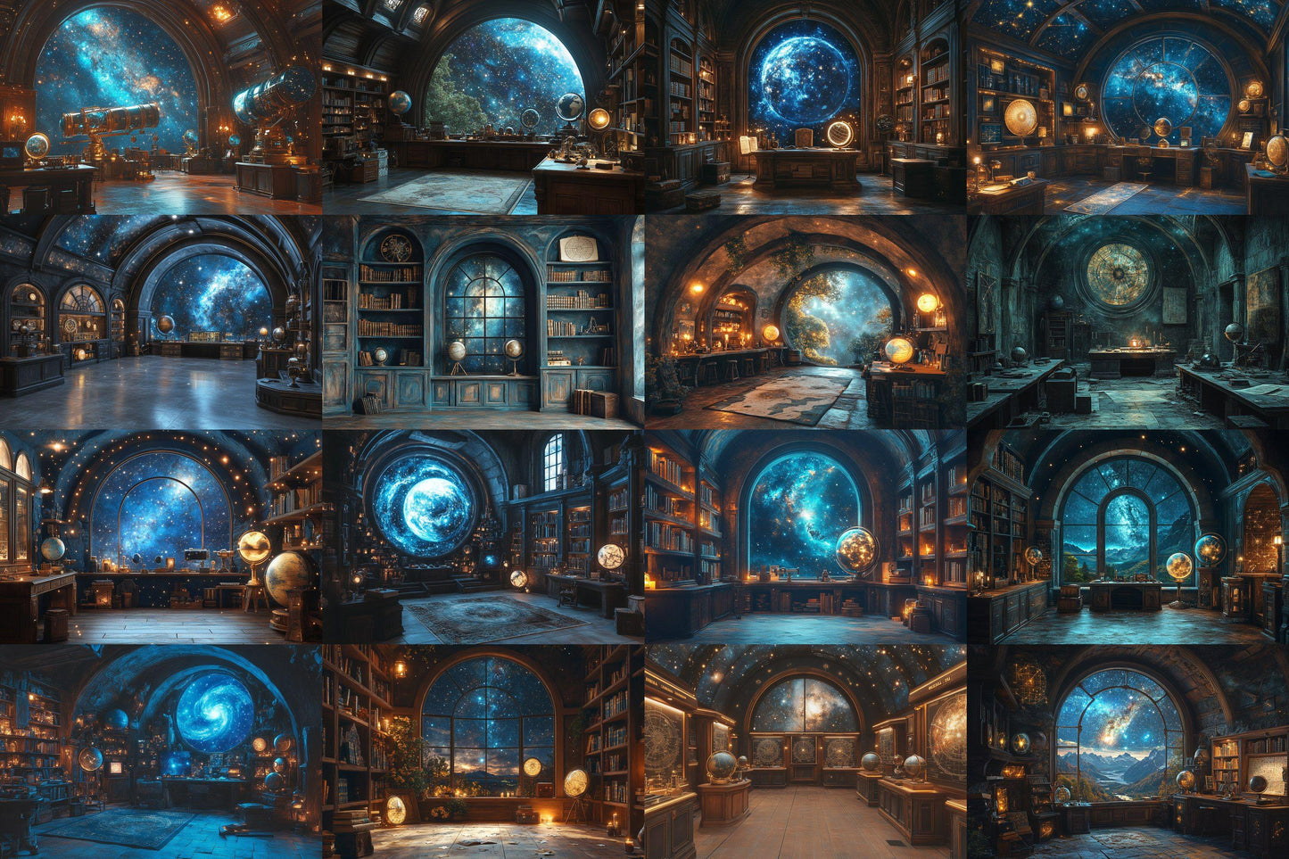 Celestial Witch's Observatory Backdrops - Mystical Astronomy Photography Backgrounds - Magical Night Sky Scenes - School of Wizarding Images