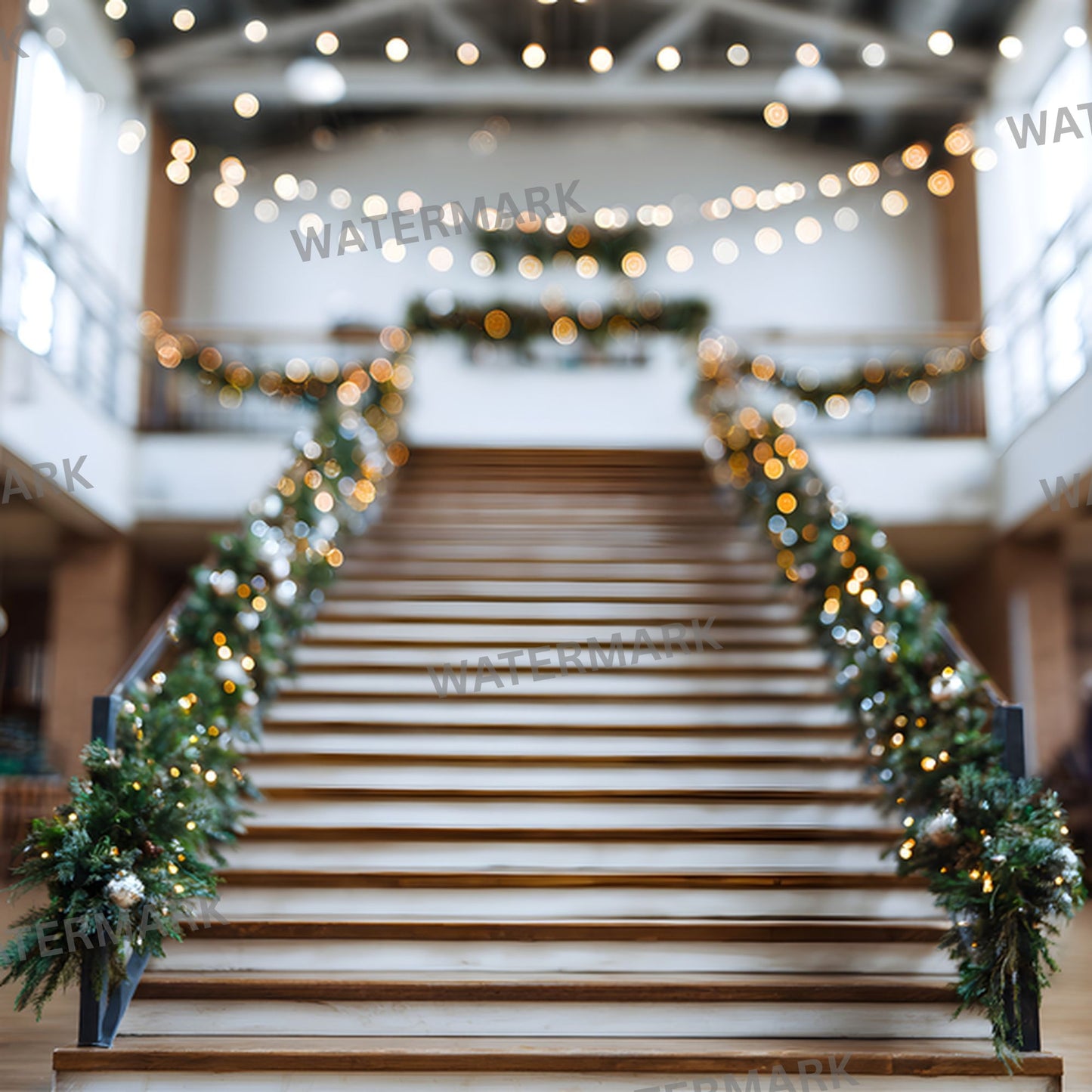 Stage Stairs Lights Garland Digital Backdrop, Photography Background for Performers, Virtual Photo Booth, Concert Photography Prop