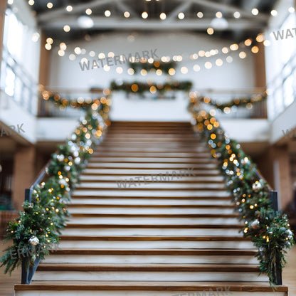 Stage Stairs Lights Garland Digital Backdrop, Photography Background for Performers, Virtual Photo Booth, Concert Photography Prop