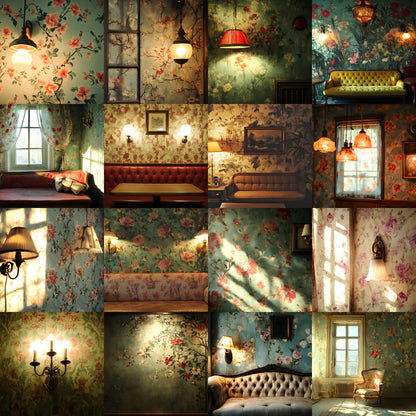 Vintage Wallpaper Room Digital Backdrop, Photography Backgrounds, Antique Interior Photo Prop, High-Res Image for Photographers