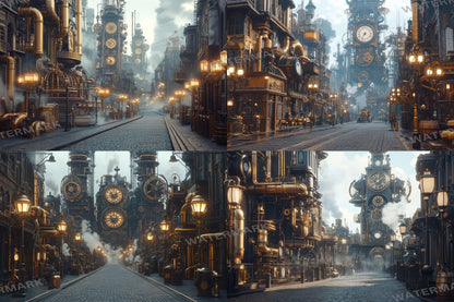 Steampunk Street Backdrops - Victorian Industrial Photography Backgrounds - Gaslamp Fantasy Cityscapes - Digital Download -Background