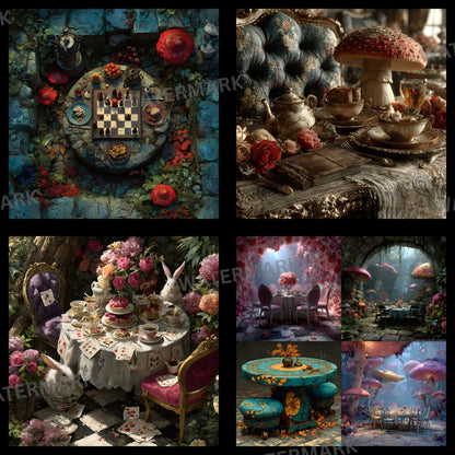 Alice in Wonderland Backdrop, Tea Party Background, Digital Download for Birthday, Photography Prop, Whimsical Photo Booth, Square Image