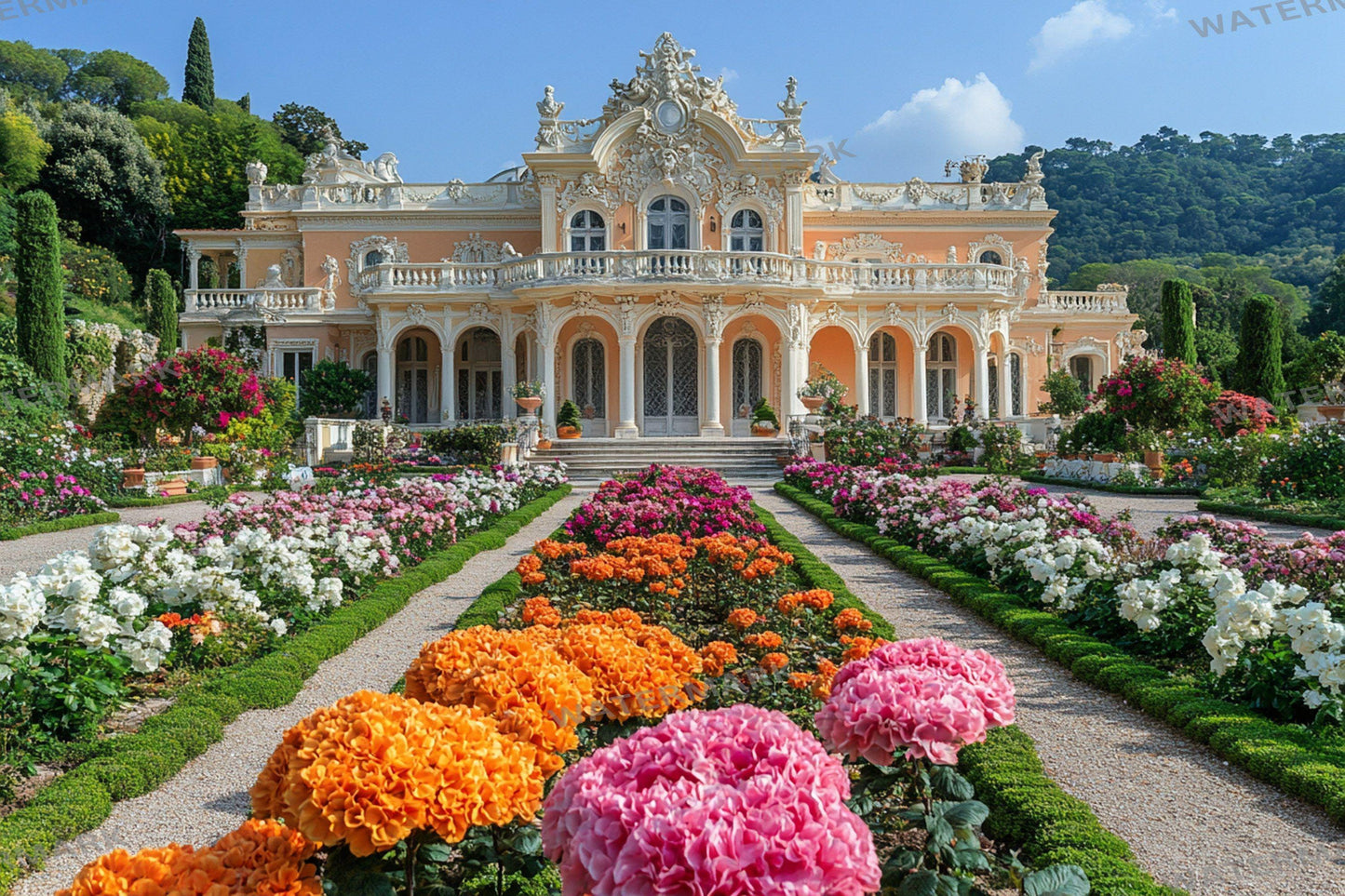 Baroque House Backdrop for Grand Manor & Chateau Deauville Autumn Scene | Victorian Era Fairytale Historic European Home Mansion Prop