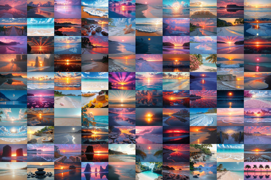 Beach Sunrise Backdrop: 19PNGs for Coastal Ocean Dawn Photography, Tropical Golden Hour Shore Scenes, Seaside Morning Digital Backdrops