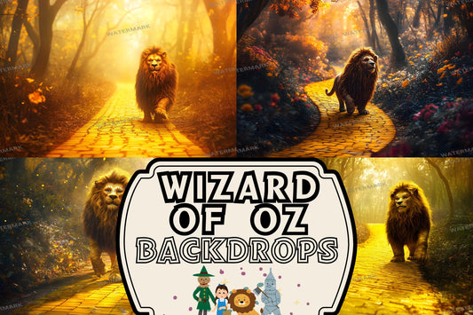Wizard of Oz Cowardly Lion Backdrop - Yellow Brick Road Photography Background - Fantasy Party Decoration - Storybook Nursery Decor