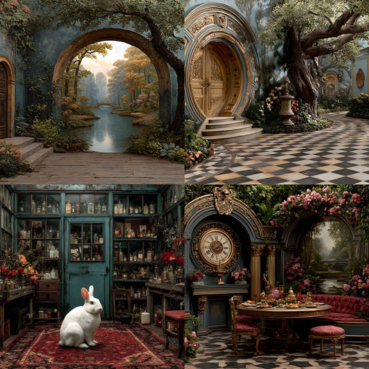Alice in Wonderland Backdrop, Rabbit Hole Digital Background for Fantasy Photography, Storybook Theme, Photo Prop, Whimsical Party Decor