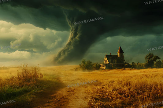 Tornado Backdrop ��������� Stormy Prairie Scene, Wizard of Oz Inspired Photography, Dark Dramatic Sky, Rural Farmhouse, Intense Weather Prop