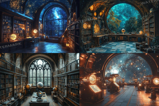 Celestial Witch's Observatory Backdrops - Mystical Astronomy Photography Backgrounds - Magical Night Sky Scenes - School of Wizarding Images