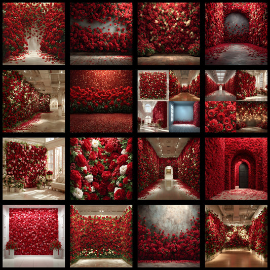 Red Rose Flower Wall Digital Backdrop, Photography Background for Stunning Portraits, Floral Photo Booth Prop, Wedding & Event Design, Square Image