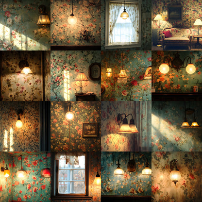 Vintage Wallpaper Room Digital Backdrop, Photography Backgrounds, Antique Interior Photo Prop, High-Res Image for Photographers