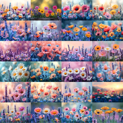 Wildflower Meadow Digital Backdrop, Whimsical Photography Backgrounds, Floral Photo Overlays, Spring Scene, Dreamy Portrait1449