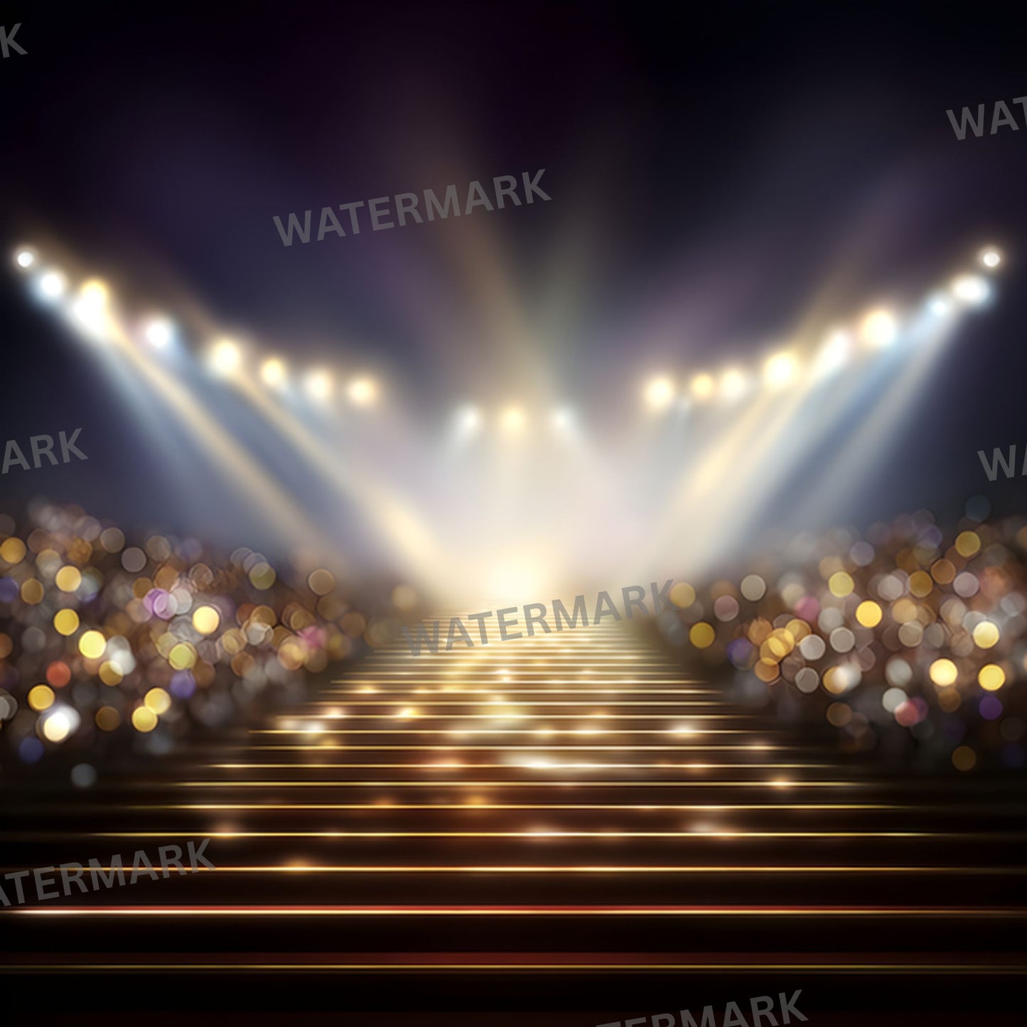 Stage Stairs Lights Garland Digital Backdrop, Photography Background for Performers, Virtual Photo Booth, Concert Photography Prop