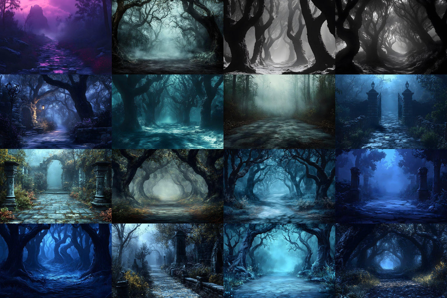 Spooky Forest Backdrops, Haunted Forest Backgrounds, Halloween Digital Scenes, Photoshop, Eerie Photography Overlays, Haunted Woodlands