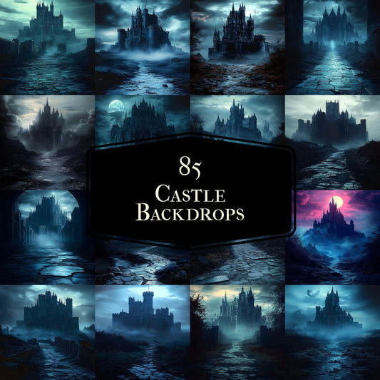 Castle Backdrops | Fantasy Castle Backgrounds | Medieval Scenes - Gothic, Halloween, Witchcraft Castle Backgrounds - Digital Backdrops