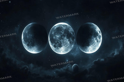 Celestial Moons streaming background, 16:9 ratio. Dreamy moons, starry sky, glowing landscape, digital backdrop. Photography Background