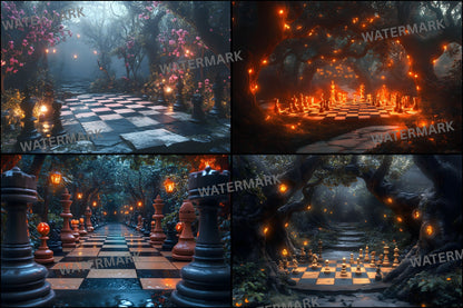 Alice in Wonderland Chessboard Backdrop, Fantasy Wonderland Background, Digital Download for Photography, Portrait, and Event Backdrops