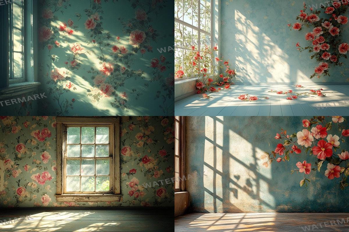 Vintage Floral Wallpaper Photography Backdrops - Textured Digital Art Aesthetic for Artists  Designers - 00x00px PNGs