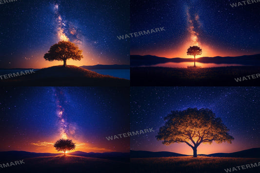 Magical Starry Night Sky Digital Backdrops - 5Celestial Photography Backgrounds with Milky Way & Galaxy Background - Tree Backdrop