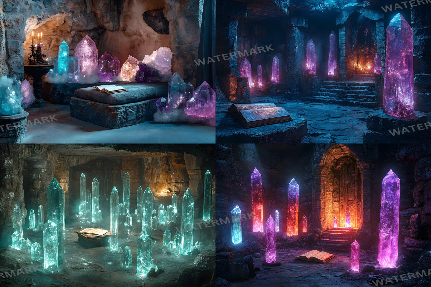 Cursed Crystal Chamber Backdrops, Fantasy Glowing Cave Digital Background, Magical Gemstone Cavern Photo Booth Prop, Dark Purple Scene