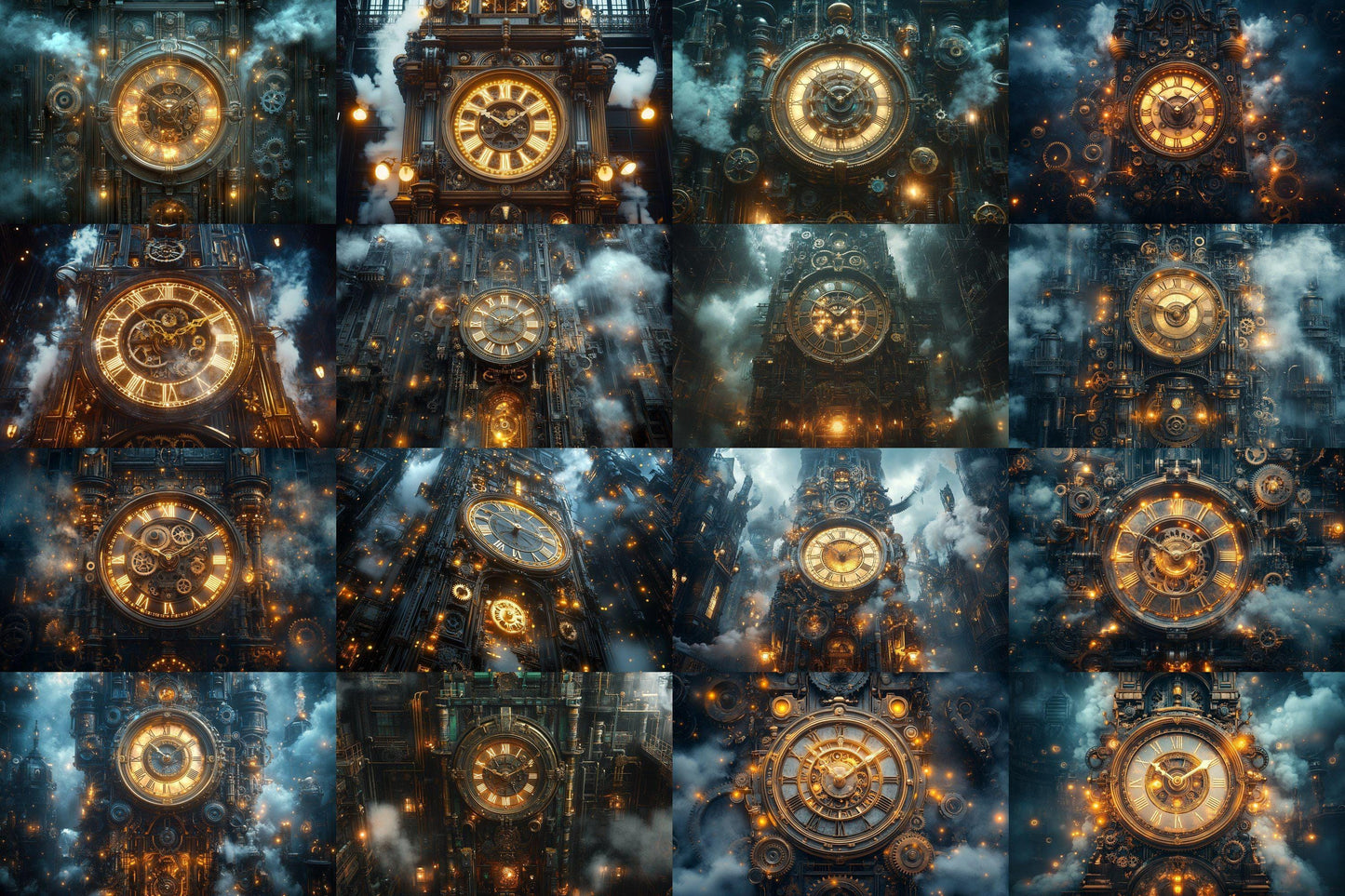 Steampunk Clocktower Digital Backdrops - Victorian Fantasy Streets, Fantasy Photography Backgrounds, Time Travel, Gears & Sci-Fi Portraits
