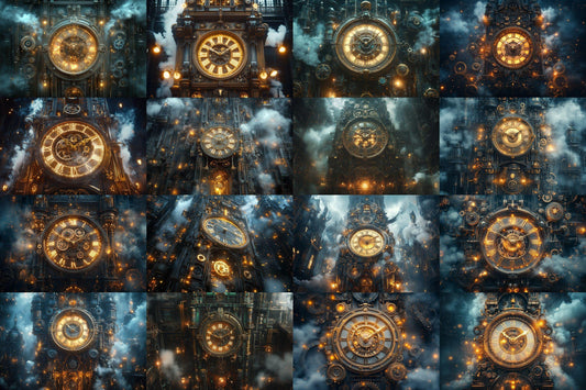 Steampunk Clocktower Digital Backdrops - Victorian Fantasy Streets, Fantasy Photography Backgrounds, Time Travel, Gears & Sci-Fi Portraits
